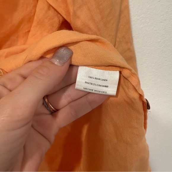 Eileen Fisher Orange Irish Linen Button Down Long Sleeve Shirt S - Picture 3 of 5